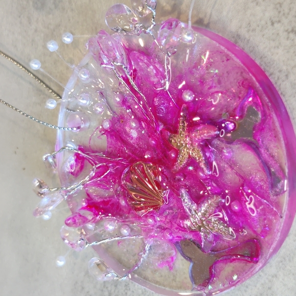 Handmade Pink Mermaid Resin Christmas Ornament - Picture 3 of 4